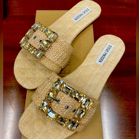 NEW STEVE MADDEN RAFFIA FLATS - Picture 1 of 10